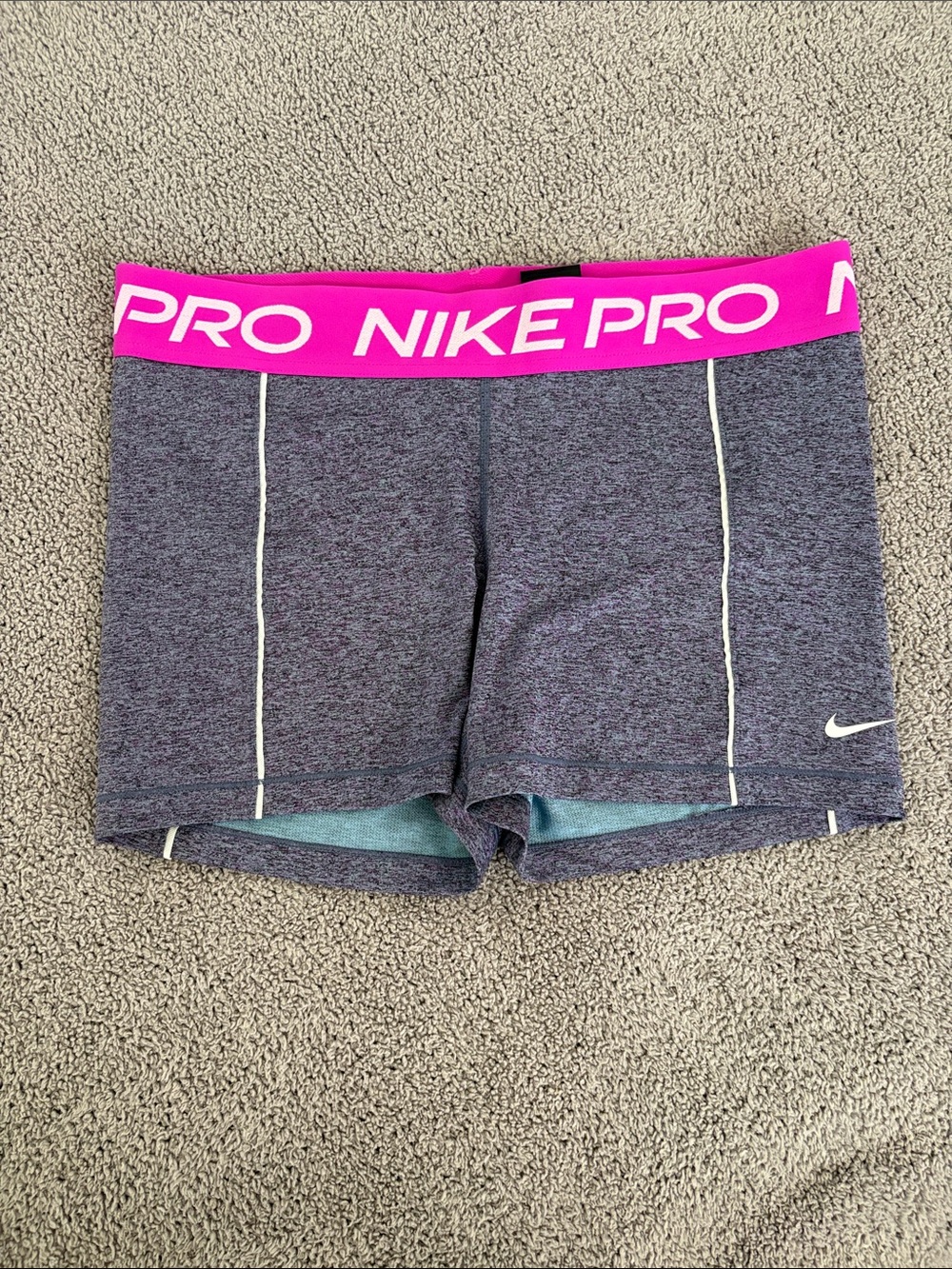 Nike Pro Heather Gray Athletic Shorts with Pink Waistband